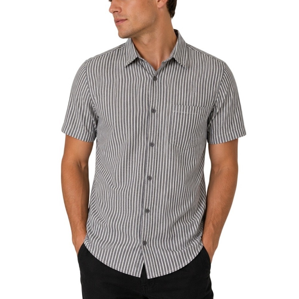 Fried Denim Slim Fit Striped Button Up Shirt Men's Small Short Sleeve